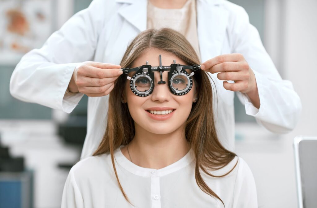 Young women undergoing vision therapy with her optometrist
