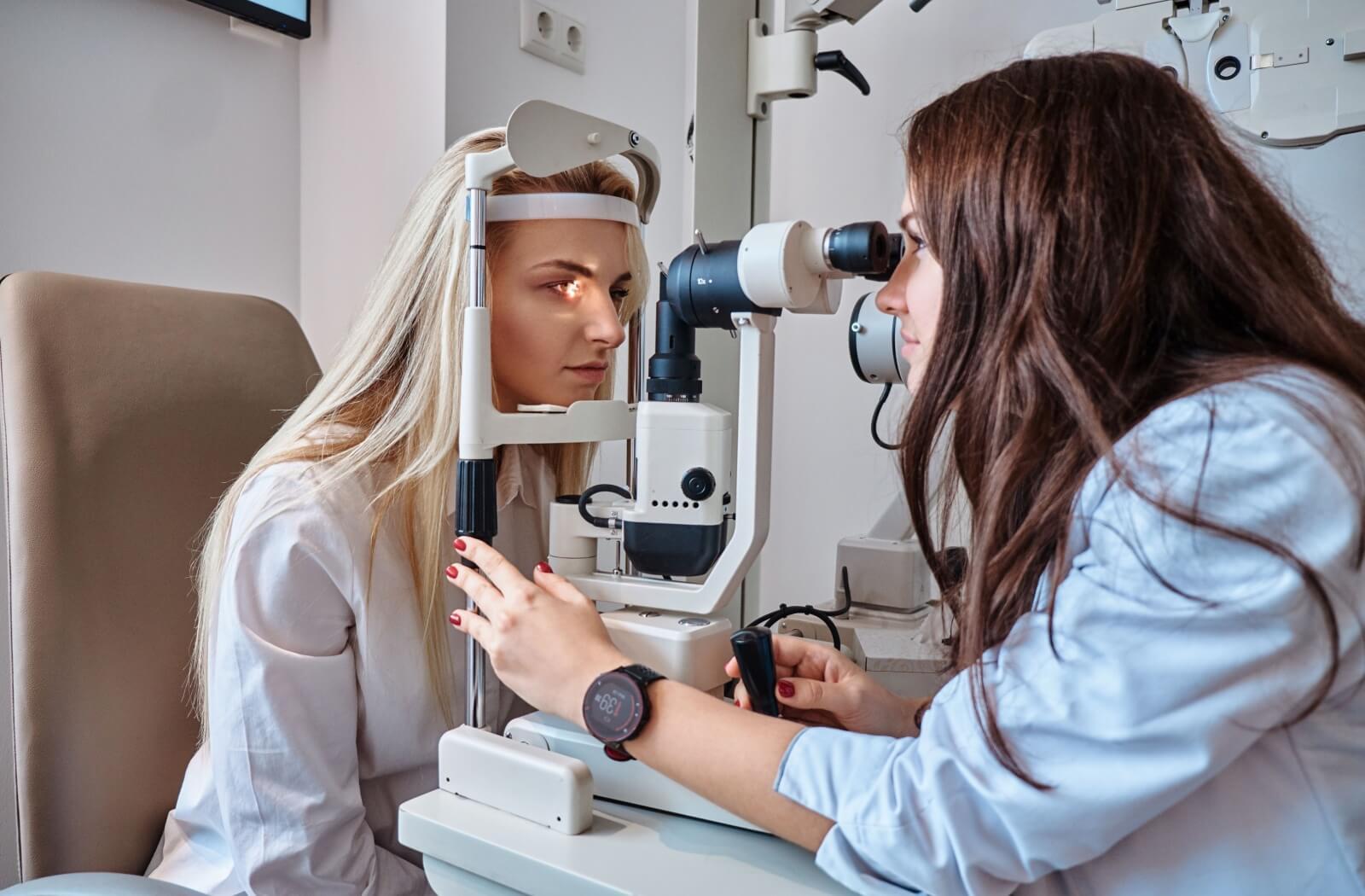 a patient undergoing a routine eye exam